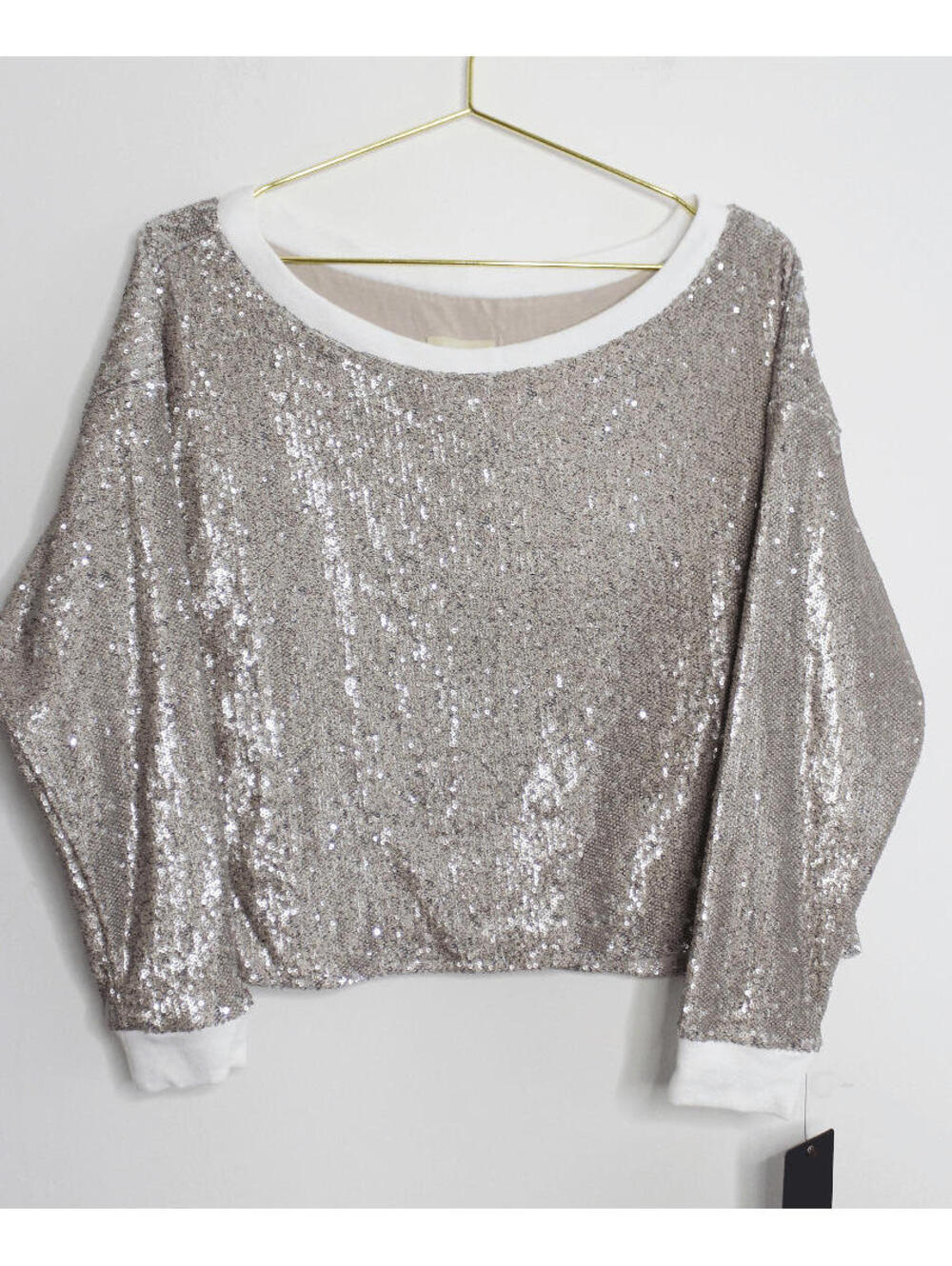 NWT Chaser Silver Sequin Pullover Sweater - Small